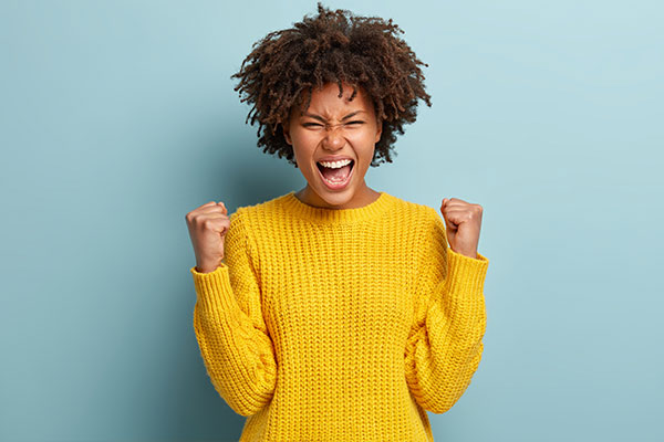 Woman pointing at our savings.